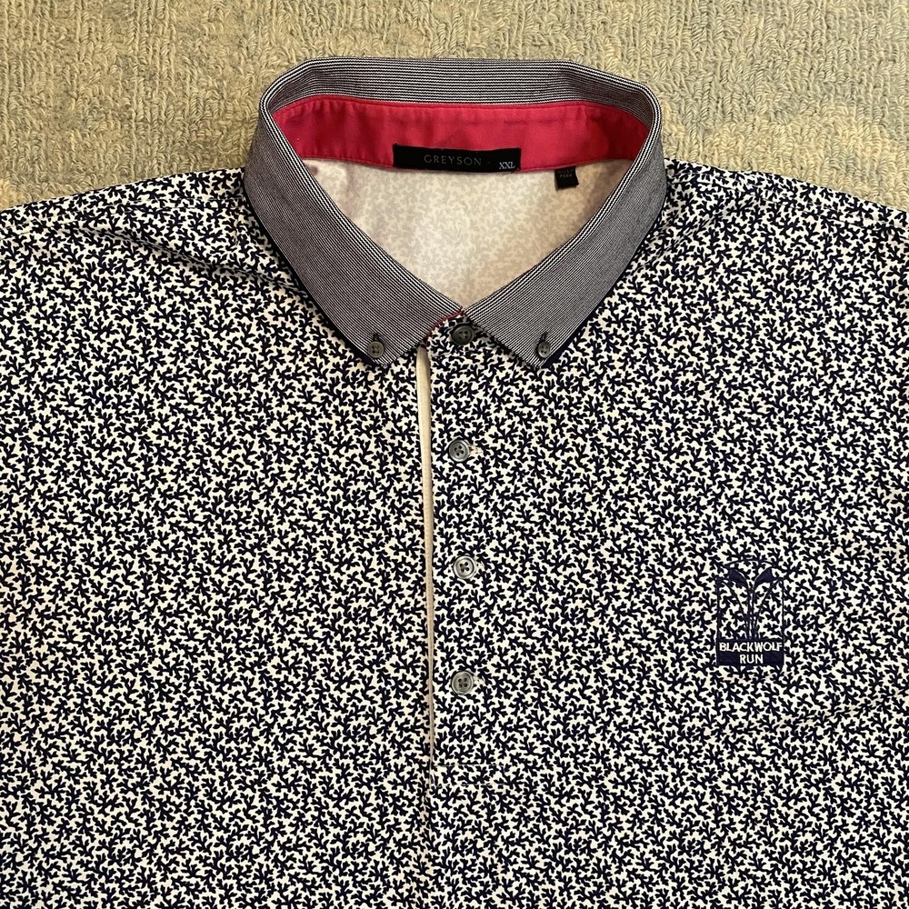 Greyson Polo Shirt Mens 2XL Navy Print Blackwolf Run Golf Performance Stretch - Picture 2 of 10
